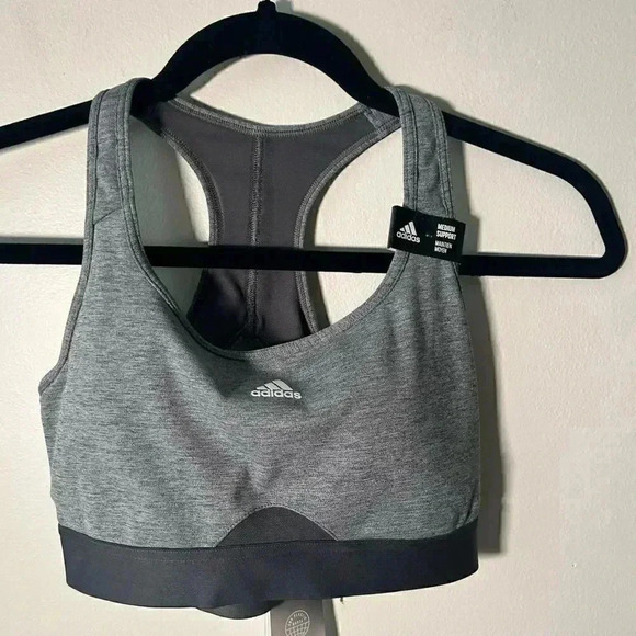 NWT ADIDAS Mid Stripes Good Sports Bras Women - Dark Grey S - Picture 4 of 7